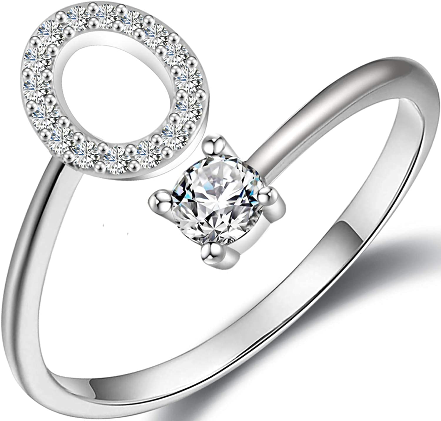 230816064758978_1 Haoze Initial Letter Ring for Women Girls Silver Stackable Alphabet Rings with Initial Adjustable Crystal Inlaid Initial Rings Bridesmaid Gift - Image 1